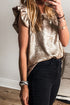 Gold Metallic Round Neck Ruffle Trim Sleeveless Top