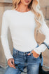 White Ribbed Long Sleeve Crew Neck Solid Color Bodysuit