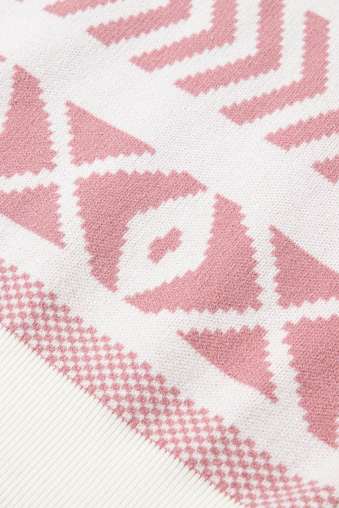 Fushia Abstract Print Pullover Sweater