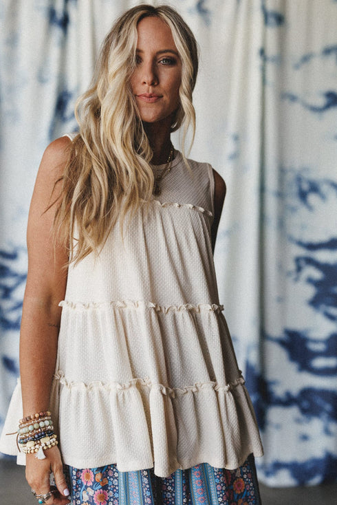 White Tiered Frill Trim A-line Tank Top