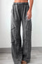 Dark Grey Mineral Wash Leopard Patchwork Loose Pants
