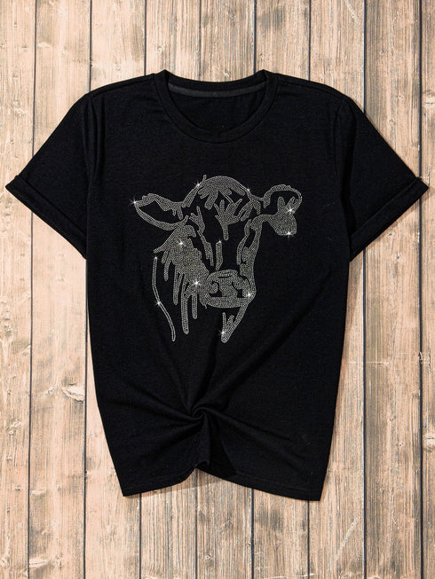 black-rhinestone-steer-head-graphic-fashion-t-shirt