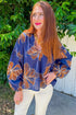 Bluing Big Flower Embroidered V Neck Puff Sleeve Blouse