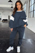 Navy Blue Drop Shoulder Loose Sweatshirt and Joggers Active Set