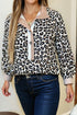 Multicolour Leopard Print Contrast Patchwork Cuffs Button Collared Top