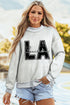 Light Grey LA Letter Print Reversible Double Wear Mock Neck Sweatshirt