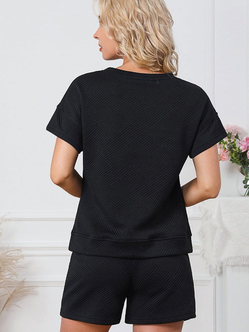 black-trendy-texture-sequin-baseball-graphic-short-2pcs-set