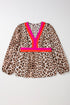 Khaki Cheetah Color Block V Neck Balloon Sleeve Babydoll Blouse