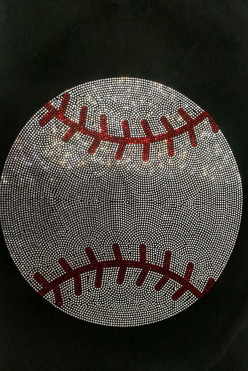 black-rhinestone-baseball-pattern-round-neck-t-shirt