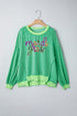 Bright Green Twisted Ribbed mardi gras Sequin Graphic Exposed Seam Patchwork Pullover Top