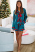 Lapis Contrast Frilled Trim Ribbon Bow Knot Short and Top Pajama Set