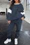 Navy Blue Drop Shoulder Loose Sweatshirt and Joggers Active Set