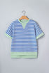 Sky Blue Stripe Contrast Trim Loose Short Sleeve Top