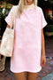 Pink Stripe Cuffed Short Sleeve Contrast Mock Neck Tee Dress