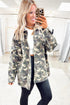 Green Camo Chest Pockets Loose Jean Jacket