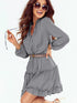 Gray V Neck Long Sleeve Ruffle Tiered Mini Dress