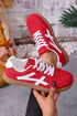 Racing Red Faux Suede Contrast Patchwork Detail Lace Up Flat Sneakers