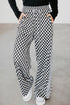White Checkerboard Drawstring Waist Casual Pants