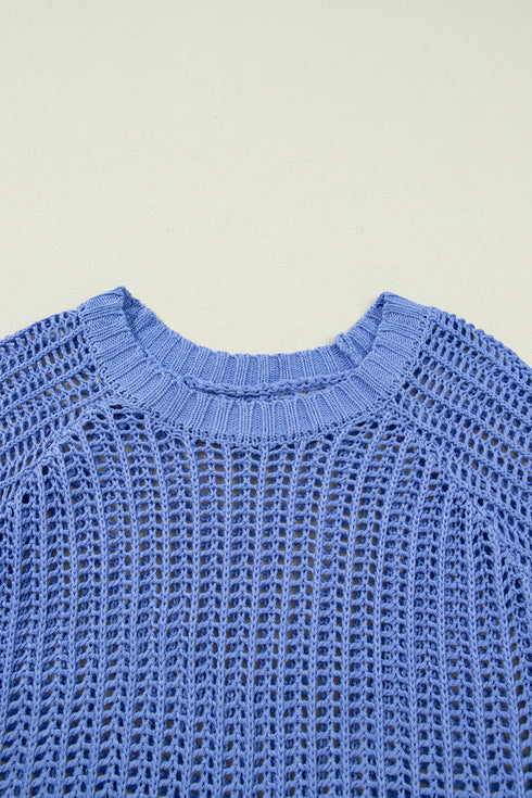 Ashleigh Blue Plus Size Open Knit Bow Tie Short Sleeve Sweater