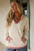 White Contrast Trim Crochet Knit Patchwork Exposed Seam Hoodie