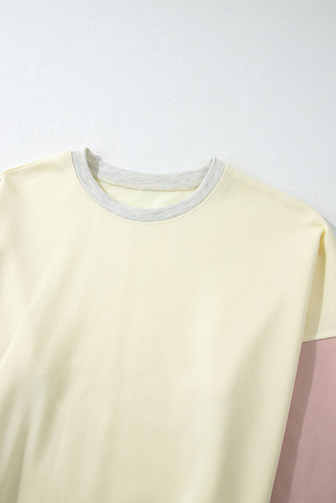 Apricot 2pcs Color Block Pullover Loose Pant Set