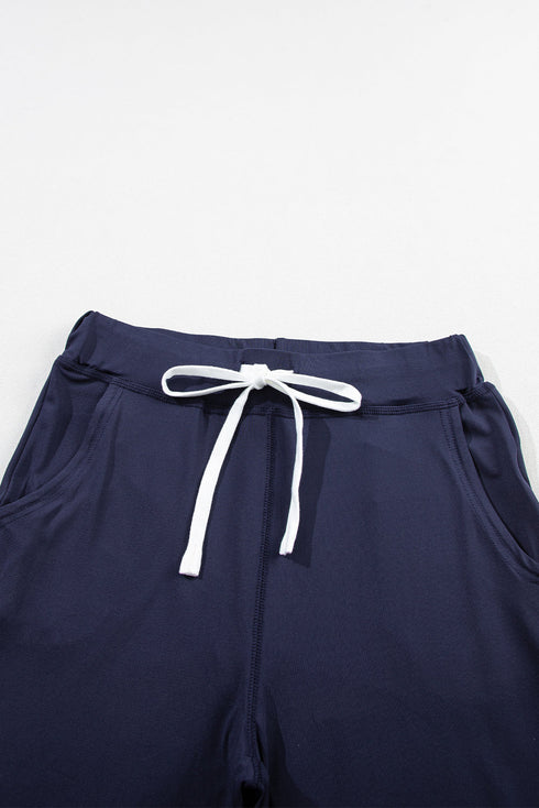 Navy Blue Drawstring Elastic Waistband Pocketed Joggers