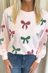 Pink Sequined Bow Valentine Round Neck Sweatshirt