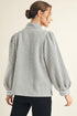 Light Grey Rhombus Textured Striped Patchwork Zip Neck Pullover Sweatshirt