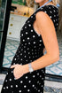 Black Polka Dot Print Contrast Trim V Neck Zip Up Sleeveless Dress