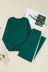 Sea Green Solid Color Pullover Top Varsity Stripe Detail Loose Drawstring Pants Set