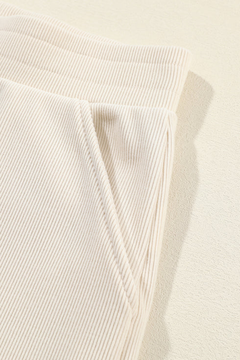 Beige Collared Split Neck Ribbed 2pcs Athleisure Outfit