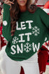 Blackish Green LET IT SNOW Graphic Christmas Holiday Loose Sweater
