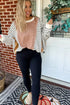 Pink Striped Color Block Patchwork Exposed Seam Oversize Long Sleeve Top