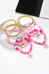 Bonbon Valentine Heart Pendant Beaded Elastic Bracelet Set