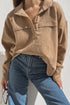 Light French Beige Polo Collar Half Button Long Sleeve Top