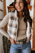 White Inner Plaid Contrasted Zip Up Puffer Vest