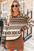 Brown Abstract Print Pullover Sweater