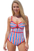 Red July 4th Stripes Star Floral Impression Cutout Spaghetti Straps One Piece Swimsuit
