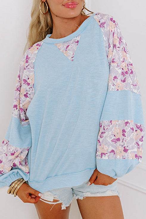 beau-blue-textured-floral-patchwork-balloon-sleeve-blouse