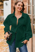 Blackish Green Cable Texture Puff Sleeve Loose Shacket