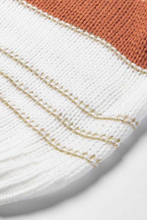 white-striped-knit-puff-sleeve-casual-sweater