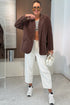 Dark Brown Solid Color Lapel Collar Winter Corduroy Blazer