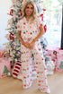 Pink Christmas Spirit Cute Holiday Print Short Sleeve Shirt and Pants 2pcs Pajama Set