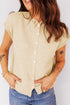Apricot Buttoned Front Rolled Hem Cap Sleeve Sweater Top