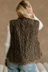 Khaki Stitched Leopard Print Corduroy Trim Contrast Collar Patchwork Vest