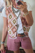 Pink Western Aztec Print Cropped Vest
