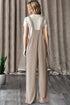 Parchment Ribbed Knit Patched Pocket Wide Leg Overalls