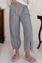 Blue Stripe Button Patch Pocket Drawstring Elastic Waist Loose Pants