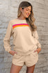Apricot Striped Accent Pullover and Shorts Two Piece Casual Set