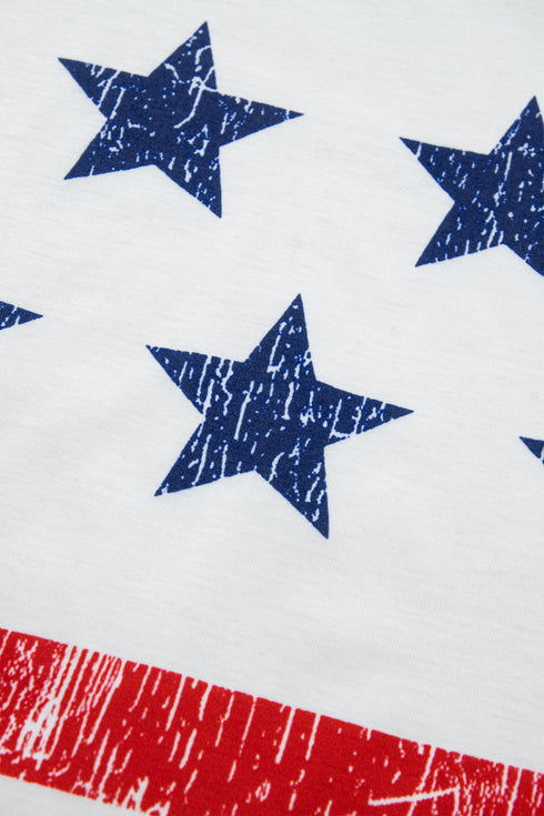 White Vintage Stars and Stripes Printed Casual Tank Top